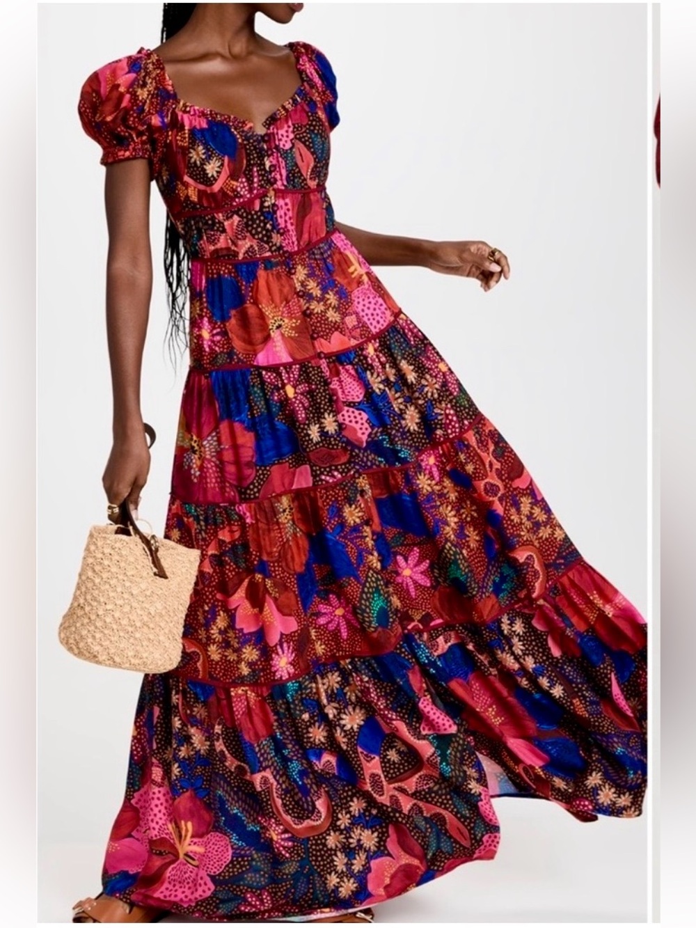FARM Rio Multi-Color Floral Tiered Maxi Dress